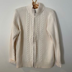 Lands' End ivory, zip-up, cable-knit sweater (M)